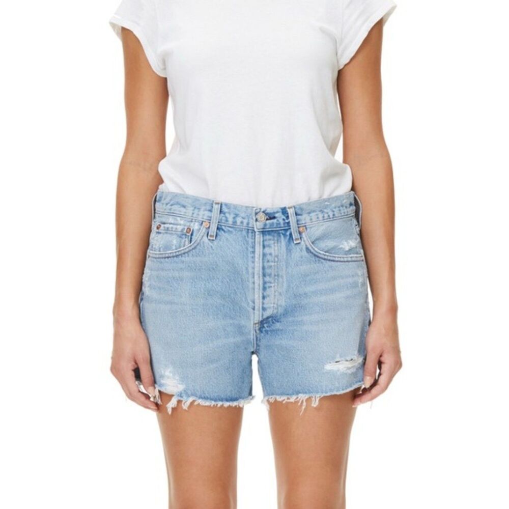 AGOLDE Micah Boyfriend Distressed Denim Cut Off Short in Swapmeet Size 25